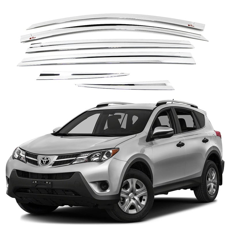 AUTO CLOVER AUTOCLOVER Tape-On Rain Guards Window Visors 6 Pcs Set for Toyota Rav4 2013 2014 2015 2016 2017 2018 / Window Deflectors, Out-Channel Vent Shades (Chrome) - Image 1